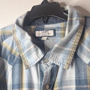 Old Navy Light Blue and Yellow Plaid Shirt